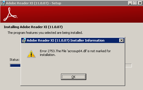 Ошибка 2753 при установке adobe reader